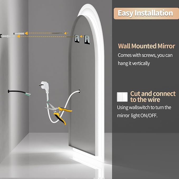 LUVODI Lighted LED Bathroom Mirror: 36x24IN Arched Dimmable Wall Lighted Vanity - Image 8