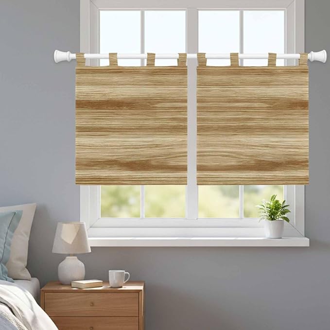 Light Brown Wood Grain Kitchen Curtains 24 Inch Length, Small Window Curtains - Image 9