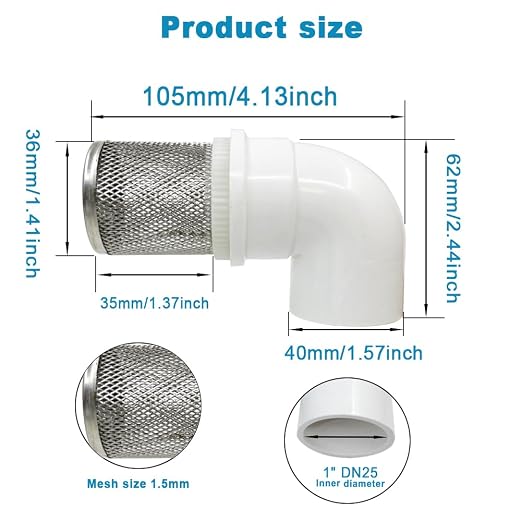 Cotonlake1 inch Stainless Steel Filter Cover Connected to 90 degree elbow 1" - Image 3