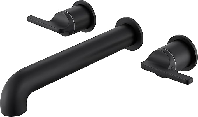 SITGES Solid Brass Wall Mount Tub Filler, 10" Long Spout Reach Wall Mount Bathtub Faucet with Two Lever Handles, High-End Design, High Flow Bathtub Faucet Set with Rough-in Valve included, Matte Black