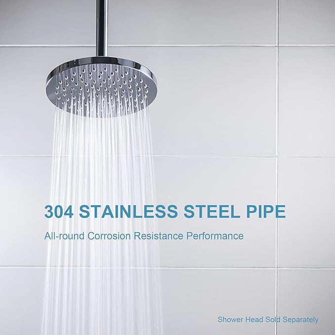 OFFO Shower Arm with Flange, 6 in Ceiling Mount Replacement Rain Shower Head Straight Arm Ceiling-Mounted For Fixed Shower Head & High Pressure Rain, Chrome