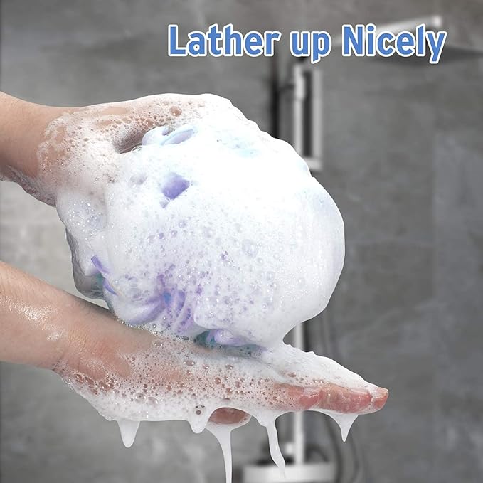 Bath Shower Loofah Sponge 60g Bath Mesh Pouf Shower Ball Body Scrubber Exfoliating Bath Sponge for Women and Men, Set of 4, Flower