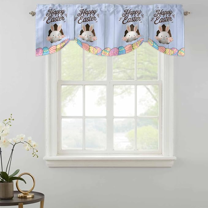 Blue Easter Tie Up Valance Curtains - Image 2