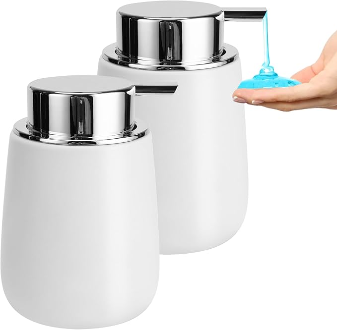Soap Liquid Dispenser Ceramic with Easy-to-Press Pump Hand Liquid Dispenser for Shampoo Bathroom Kitchen 12 oz 2pcs