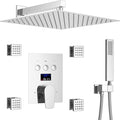 Shower Faucet Set Polished Chrome Shower System Luxury 12 Inch Wall Mounted Full Body Shower System with Body Jets and Handheld Spray, Water Temperature Display Shower Fixtures