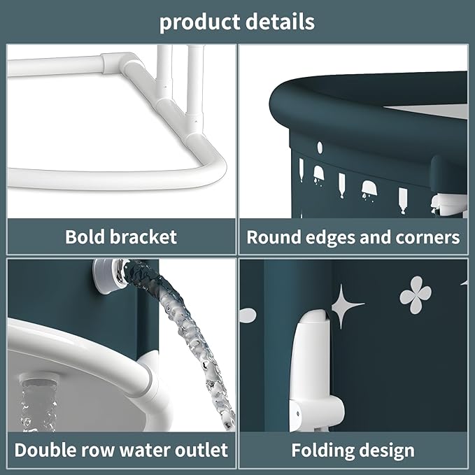 Foldable Bathtub for Adults, 28.8" Fan-Shaped Portable tub, Large Collapsible Soaking Tub Hot Bath & Ice Bath, Freestanding Corner Baths Thickened PVC No Installation Required, Indoor Outdoor