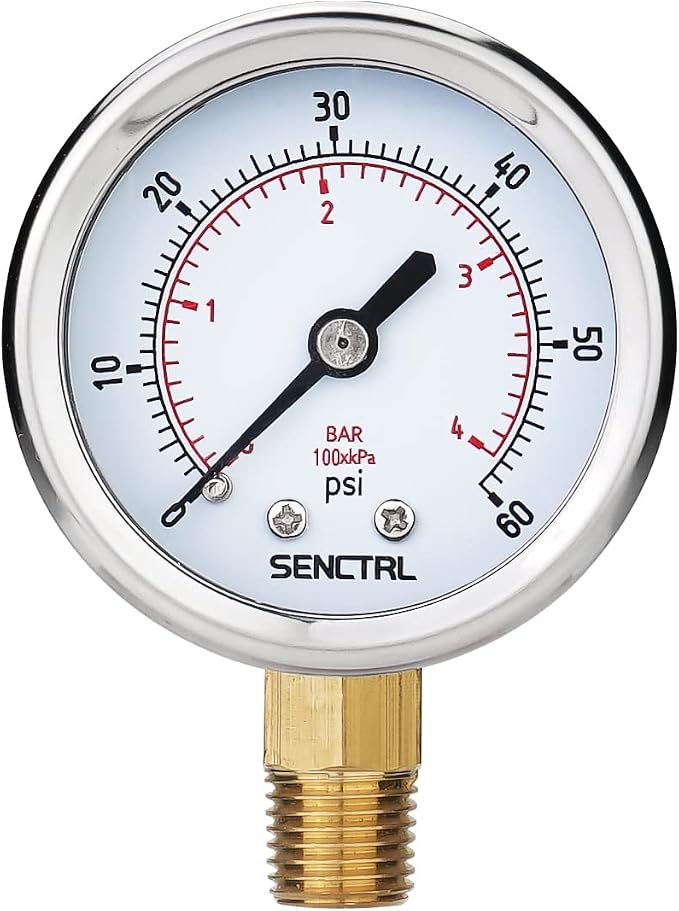 SENCTRL 0-60 Psi Pressure Gauge, 1/4 Npt Lower Mount, Waterproof, Stainless by senctrl
