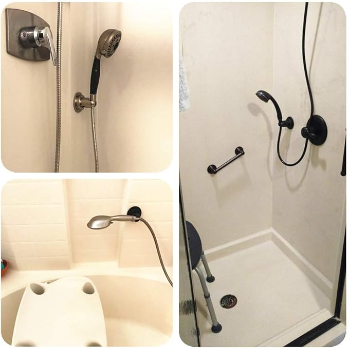JiePai Suction Cup Shower Head Holder, Adhesive Suction Handheld Shower Head Holder Bracket,Removable Wall Mount Head Holder for Bathroom,Brushed Nickel