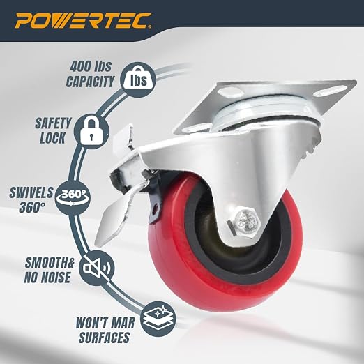 POWERTEC 2 Inch Swivel Caster Wheels Set of 4 - Image 9