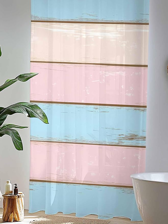 Sheer Curtains 84 Inches Long, Farmhouse Country Shabby Striped Privacy Voile - Image 4
