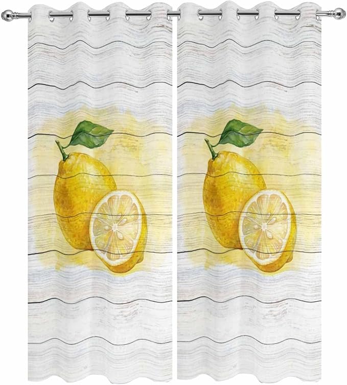 Lemons Yellow Summer Fruit Vintage Wood Outdoor Curtains - Image 9