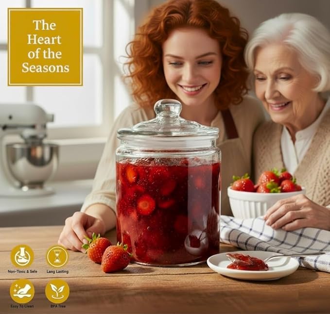 1/2 Gallon Glass Jar Airtight With Lid - Extra Gasket - Glass Canisters With Lids, Wide Mouth, 64 oz Glass Cookie jar, Candy Jar, Dog Treats, Sugar, Food, Kitchen Storage and Laundry Room