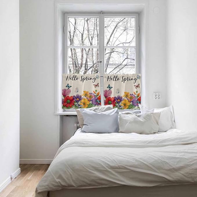 Spring Flowers Half Window Curtains 24 Inches Long, Farmhouse Vintage Country - Image 5