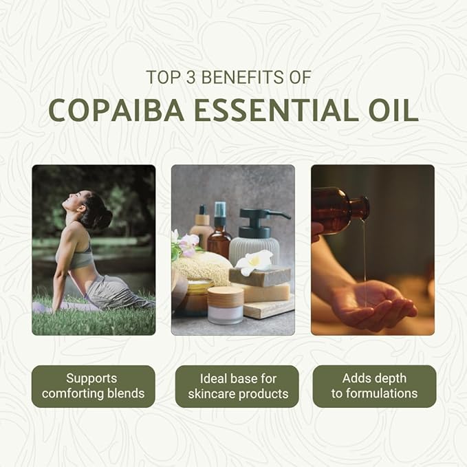 Copaiba Essential Oil - Direct from Amazon Jungle Essential Oils Brazil - Steam Distilled - Aceite de Copaiba for Aromatherapy, Massage, Diffuser, DIY Candle and Soap Making - 22lbs