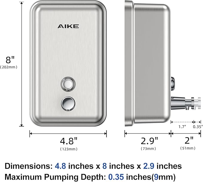 AIKE 37oz Surface Mount Stainless Steel Soap Dispenser for Commercial,Brushed Stianless Steel Finish Model AK1003