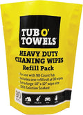 Tub O' Towels Heavy-Duty Cleaning Wipes Refill Pack, Fits 90-Count Canister, Extra-Large 10" x 12" Multi-Surface Wipes for Grease, Grime, and Tough Stains, Convenient Refill for Home, Auto, and More