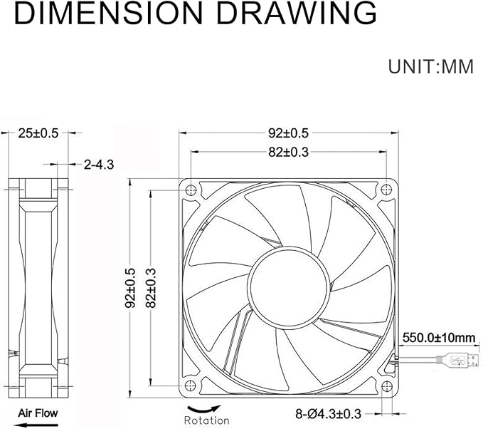GDSTIME 5V USB 90mm Fan with Speed Control, 92mm x 92mm x 25mm Brushless DC PC - Image 8