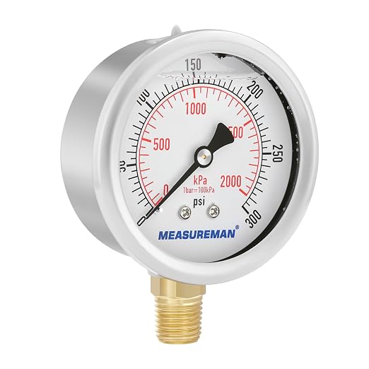 MEASUREMAN 2-1/2inch Dial Size, Glycerin Filled Pressure Gauge, 0-300psi/kpa - Image 6