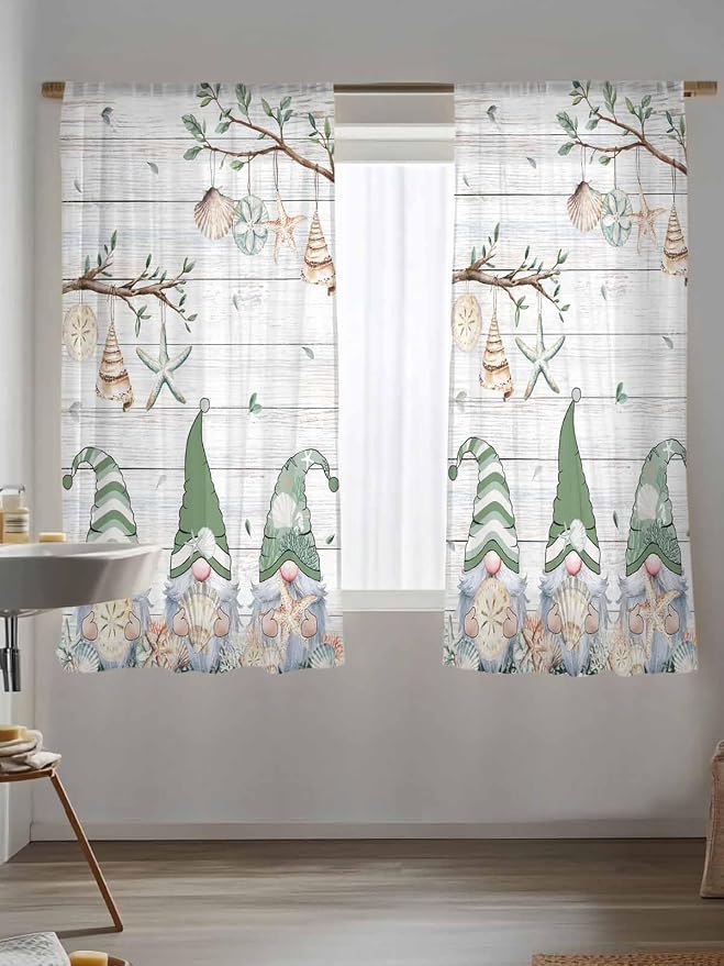 Sheer Curtains 72 Inches Long, Sage Green Gnomes Semi Sheer Curtains Light - Image 5