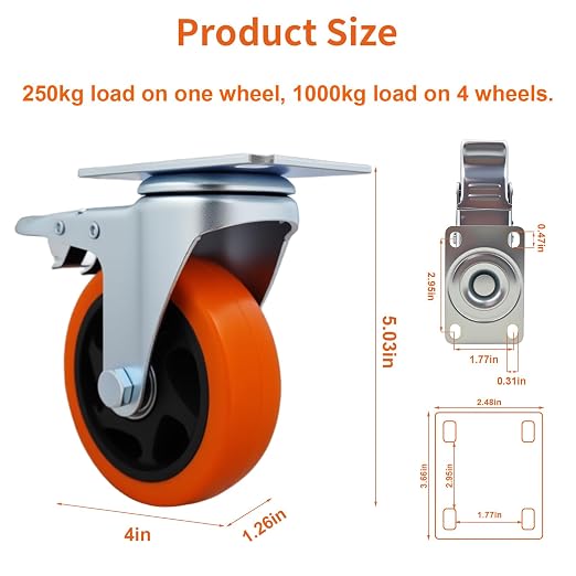 6 Pcs 4 Inch Heavy Duty Casters, - Image 2