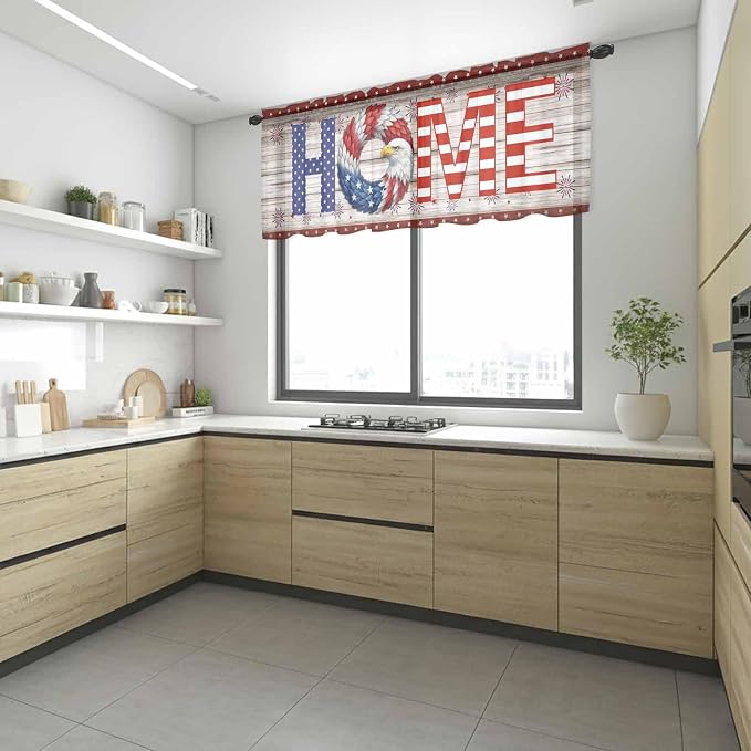 4th of July Sheer Valances for Windows 60"x18", Light Filtering Kitchen - Image 6