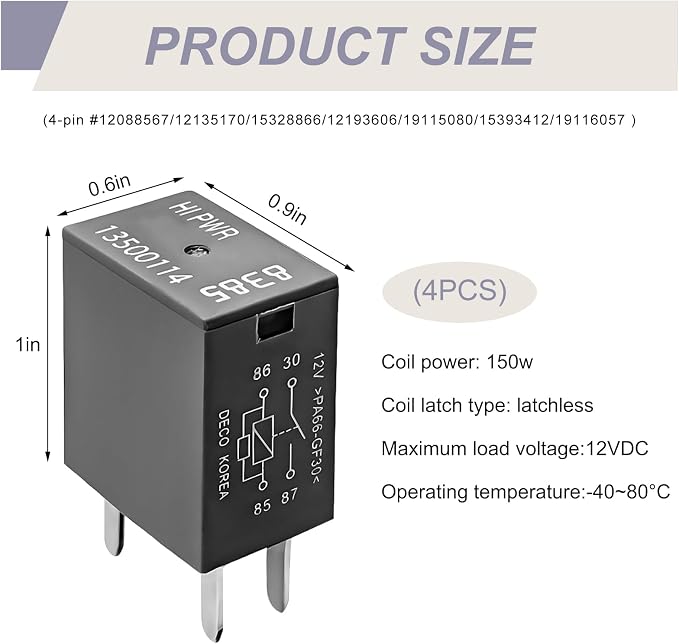 4 PCS Car Air Conditioning Relay, 13500114/8385 12VDC 40A Standard Starter Relay - Image 2