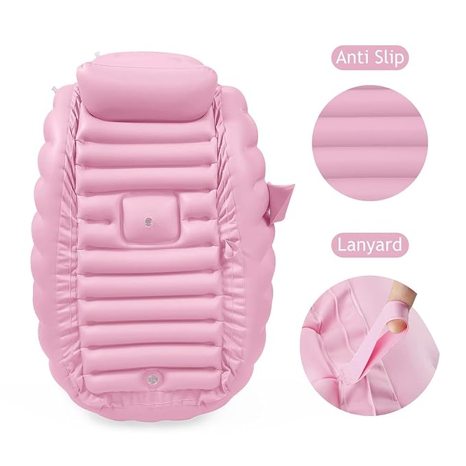 PandaEar Baby Inflatable Bathtub, Portable Travel Baby Infant Bath Tub Toddler Bathtub with Air Pump, Foldable Non-Slip Shower Basin Mini Air Swimming Pool for Newborn (Pink Unicorn)