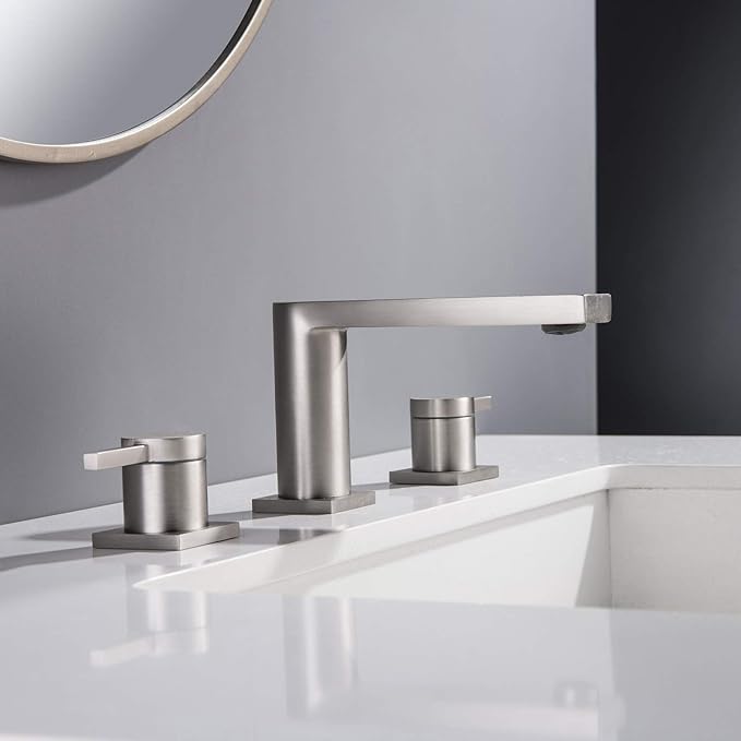 Luxury Brass Widespread Bathroom Sink Faucets with Copper Valve for 3 Hole 2-Handle 8 Inch Deck Bathroom Vanity Faucet, &Stainless Steel Pop-up Drain Assembly, Brushed Nickel