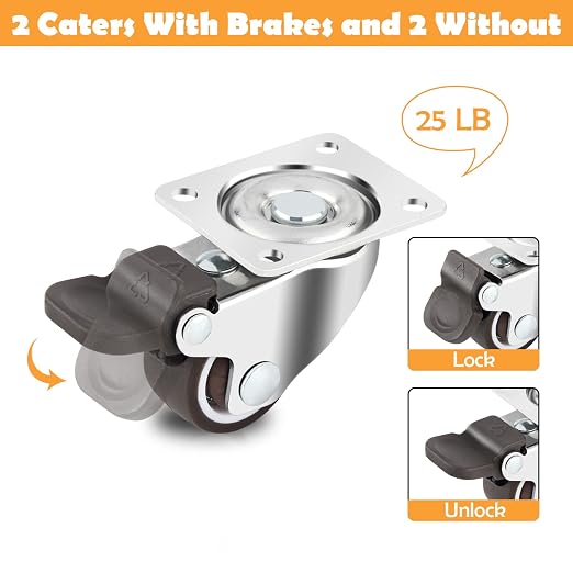 HOWDIA 1" Caster Wheels Low Profile Casters Set of 4 Heavy Duty, 360 Degree - Image 5