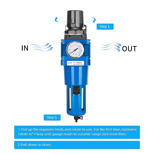 NANPU 1" NPT Compressed Air Filter Regulator Combo Piggyback, 5 Micron Brass - Image 2