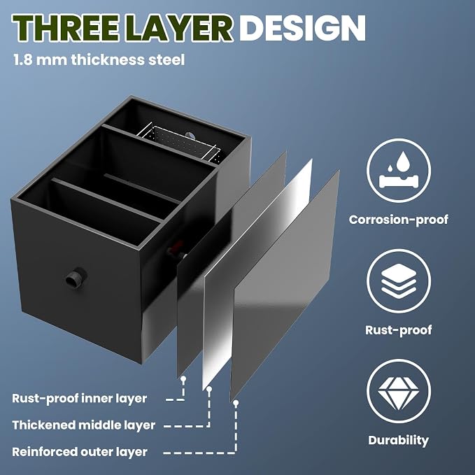 Grease Trap, 30 LBS Stainless Steel Interceptor, 23.6" × 15.7" × 18" Commercial - Image 7