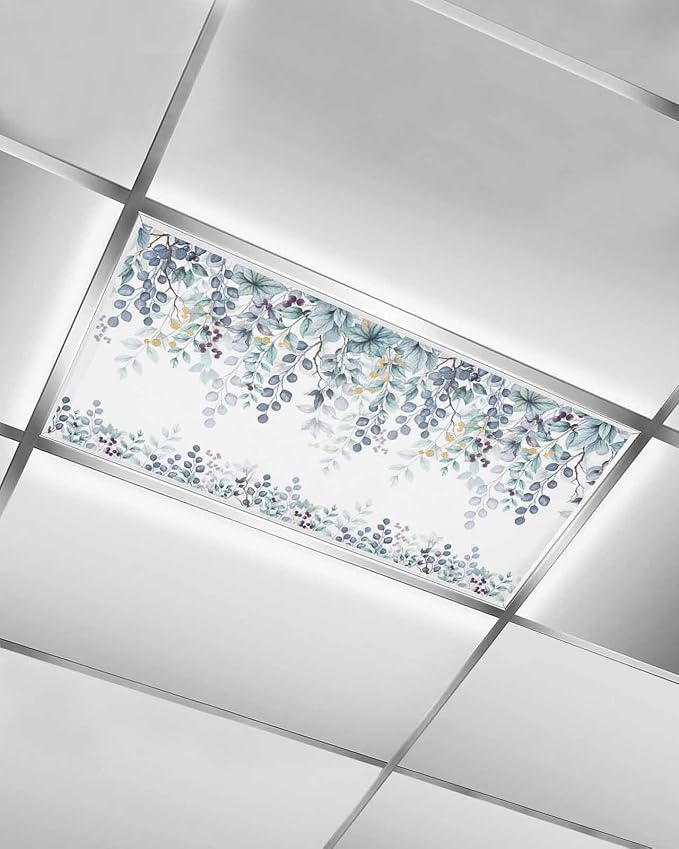 Fluorescent Light Covers for Ceiling Lights Turquoise Eucalyptus Leaves by Home+L6