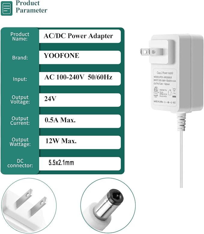24V 0.5A Power Supply Adapter ETL Listed Class 2 Certified Power Adapter - Image 2