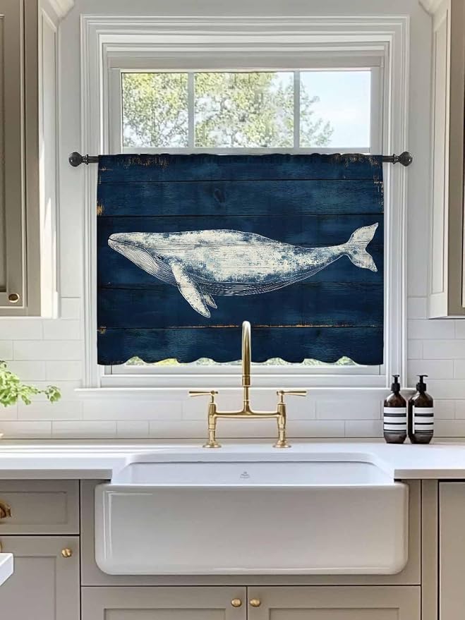 Sheer Curtains 45 Inch Length, Summer Whale Semi Sheer Curtains Light Filtering - Image 3