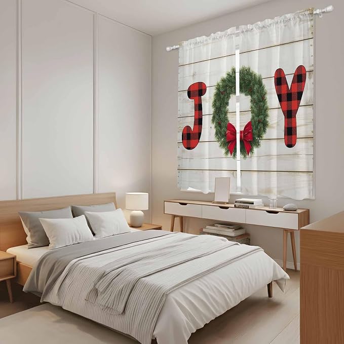 Christmas Wreaths Window Curtains 63 Inch Long 2 Panel Set, Rod Pocket Bedroom - Image 4