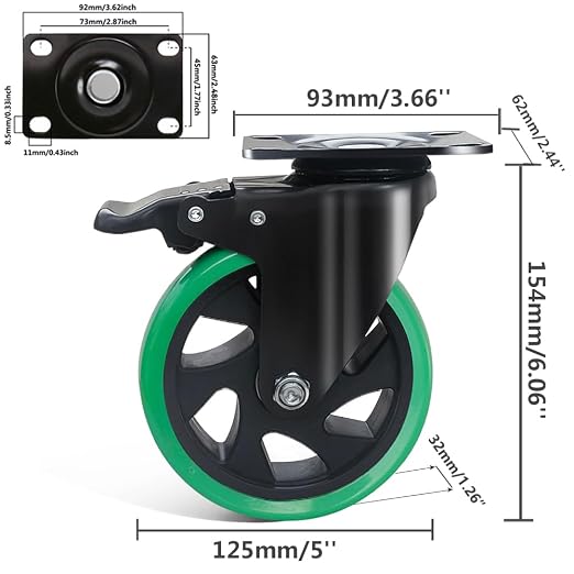5 Inch Caster Wheels, Silent Polyurethane Castor Wheels - Image 2