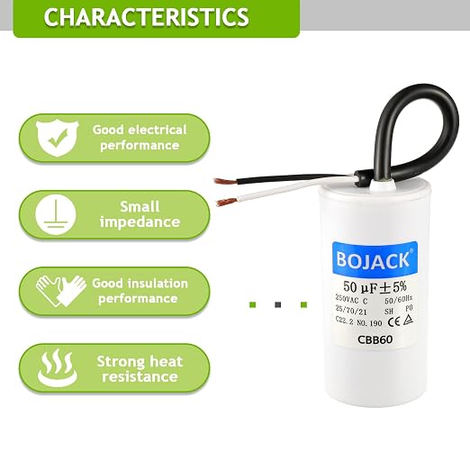 BOJACK Run Capacitor 50 uF MFD 250V AC 50 MFD CBB60 2 Wire 50/60Hz Cylinder - Image 5