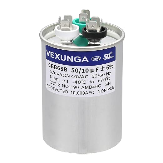 VEXUNGA 50/10 uF 50+10 MFD 370VAC or 440VAC Dual Run Start Round A/C Capacitor by VEXUNGA