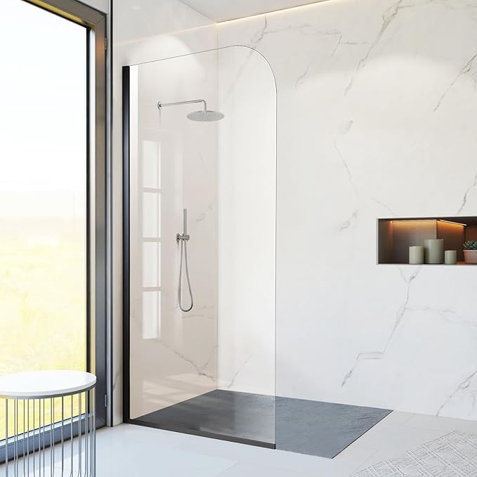 Glass Shower Panel, 36" W x 78" H Semi-Framed Fixed Shower Glass Panel in Matte Black with 5/16"(8mm) Clear Tempered Glass Door, Simple Shower Door Panel for Bathroom