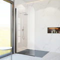 Glass Shower Panel, 34" W x 74" H Semi-Framed Fixed Shower Glass Panel in Matte Black with 5/16"(8mm) Clear Tempered Glass Door, Simple Shower Door Panel for Bathroom