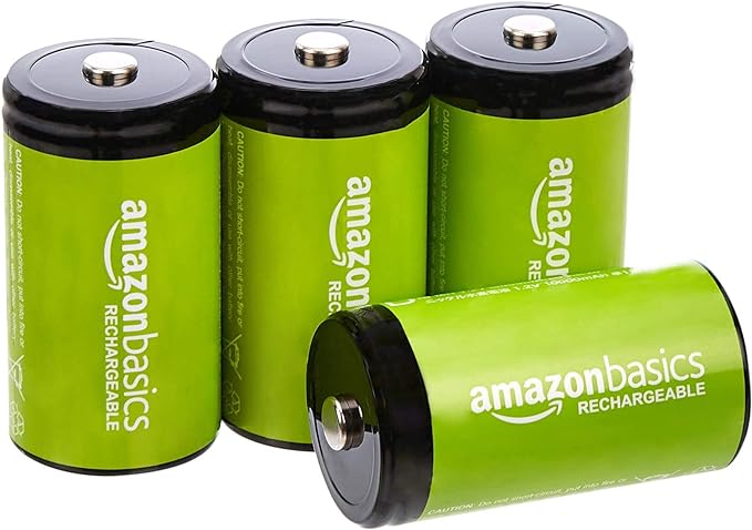 Amazon Basics 4-Pack Rechargeable D Cell NiMH Batteries, 10000 mAh, Pre-Charged by AmazonBasics