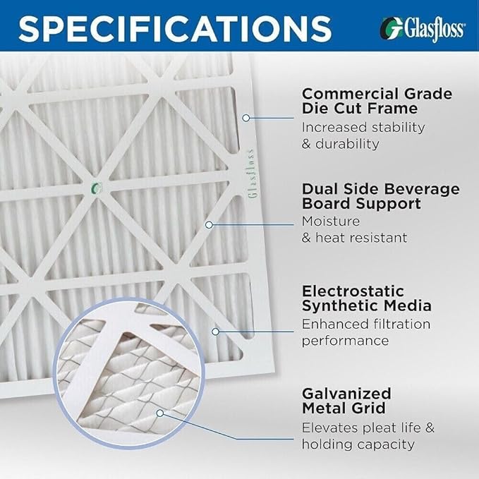 Glasfloss 18x18x1 MERV 10 Pleated Air Filters Box of 6. Actual Size: 17-1/2 x - Image 3