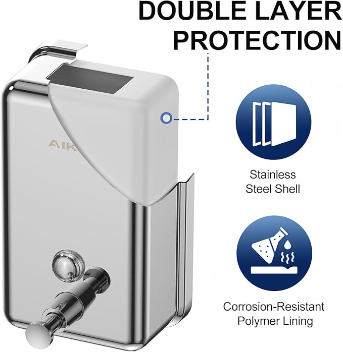 AIKE 37oz Surface Mount Stainless Steel Soap Dispenser for Commercial,Polished Stianless Steel Finish Model AK1003