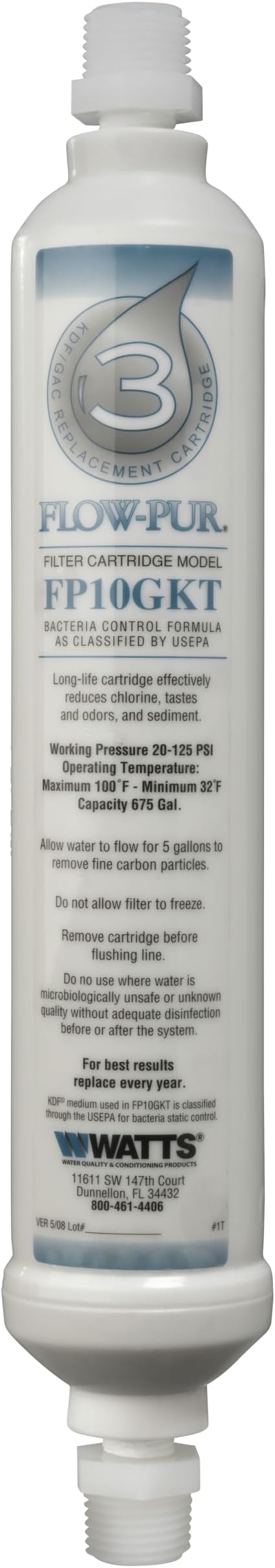 Flow-Pur GAC/KDF RV 10" Inline Replacement Filter, 1/2 in MPT Threaded Fittings - Image 2
