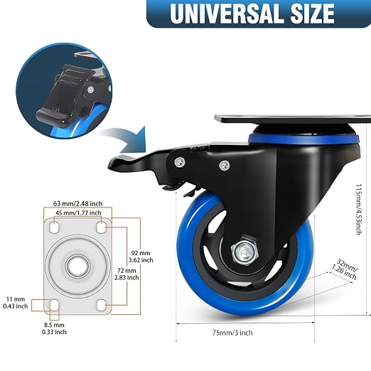 3 Inch Caster Wheels, Casters Set of 4 Heavy Duty - Image 2