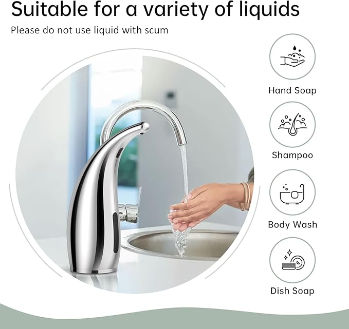 Automatic Liquid Soap Dispenser,300ML Touchless 4 Gear Adjustable,Countertop Electric Battery Operated Hand Soap Dispenser with Sensor for Bathroom,Kitchen,Office（Silver）