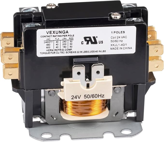 VEXUNGA 1 Pole 40 Amp 24 VAC Coil AC contactor 1P 40A 24V 50/60Hz AC Motor by VEXUNGA