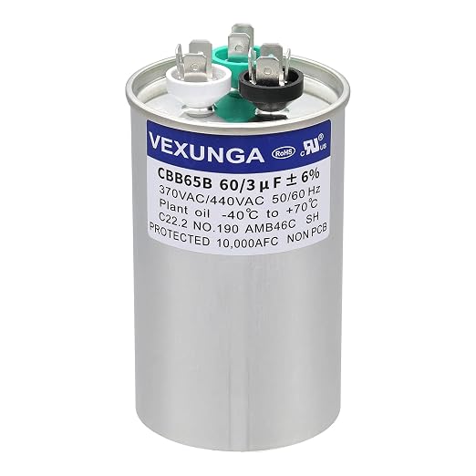 VEXUNGA 60/3 uF 60+3 MFD 370VAC or 440VAC Dual Run Start Round A/C Capacitor by VEXUNGA