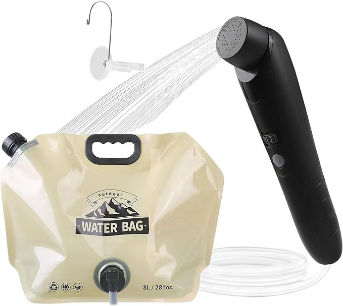 Portable Outdoor Shower, Handheld Electric Shower+8L Water Bag, IPX6 Waterproof, USB Charging, Compact and Lightweight, Suitable for Outdoor Camping, Beach Shower, Hiking, pet Bathroom