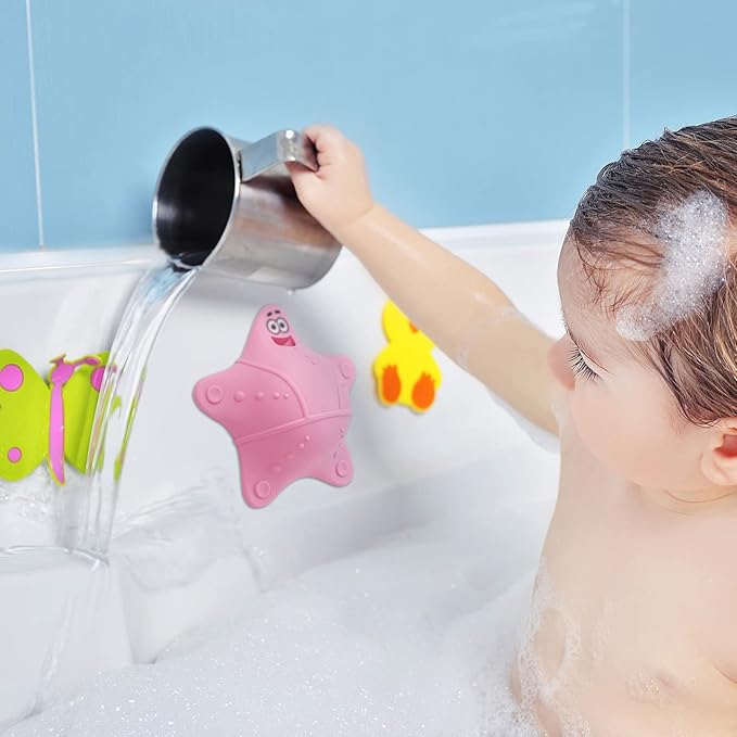 HengLiSam Bathtub Overflow Drain Cover, Starfish-Shaped Silicone Bath Tub Drain Plug with 5 Suction Cups, Adds 3-4 Inches of Water Depth, Pink